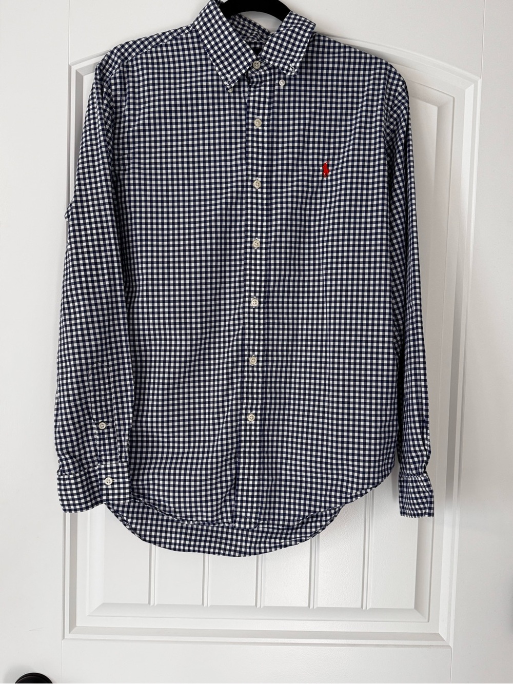 Ralph Lauren Mens M Gingham Check Button Down Shirt Navy White orange Pony